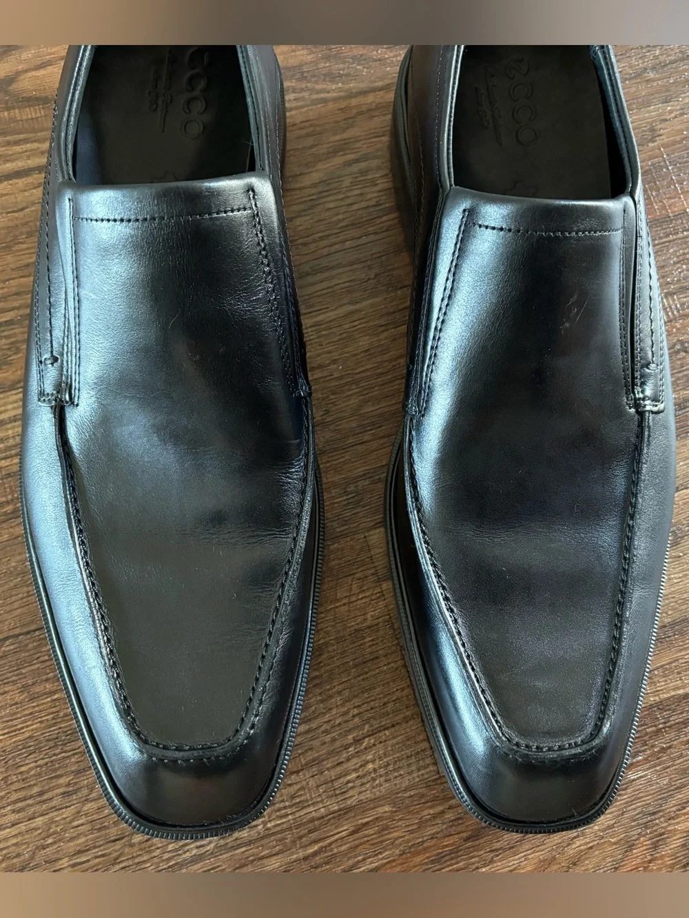 ECCO Windsor Apron Toe Leather Slip-On Loafers - Black 48- 14/14.5